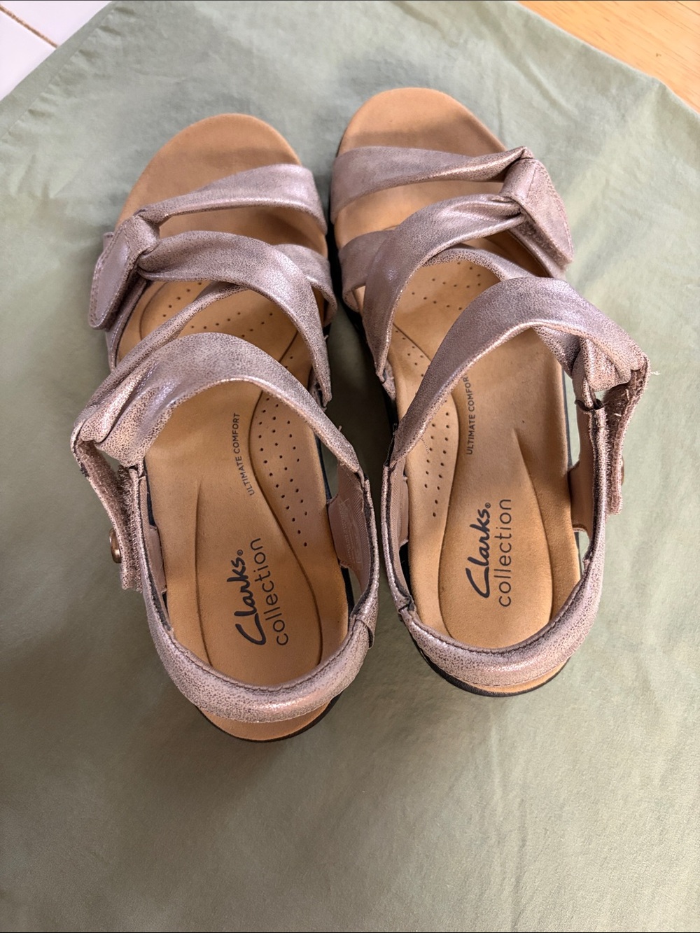 Clarks Metallic Taupe Strappy Comfort Sandals - Picture 6 of 6